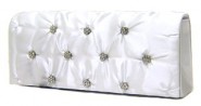 Evening Bag - Satin Embellished w/ Flower Rhinestones – White – BG-38044WT